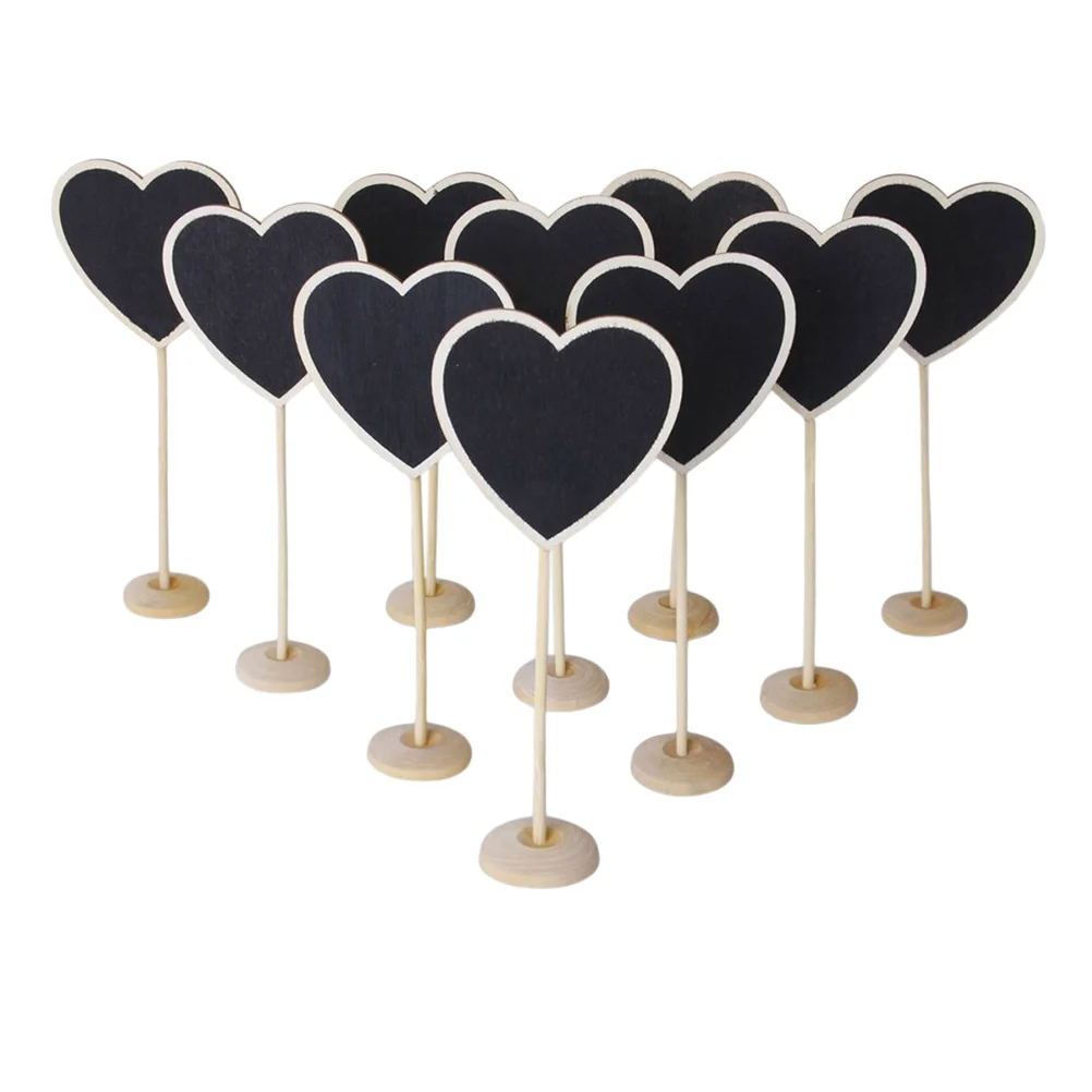 12Pcs Mini Heart Shaped Wooden Message Blackboards Base 71x29inch Party Decorative Gifts Mini Wooden Blackboard