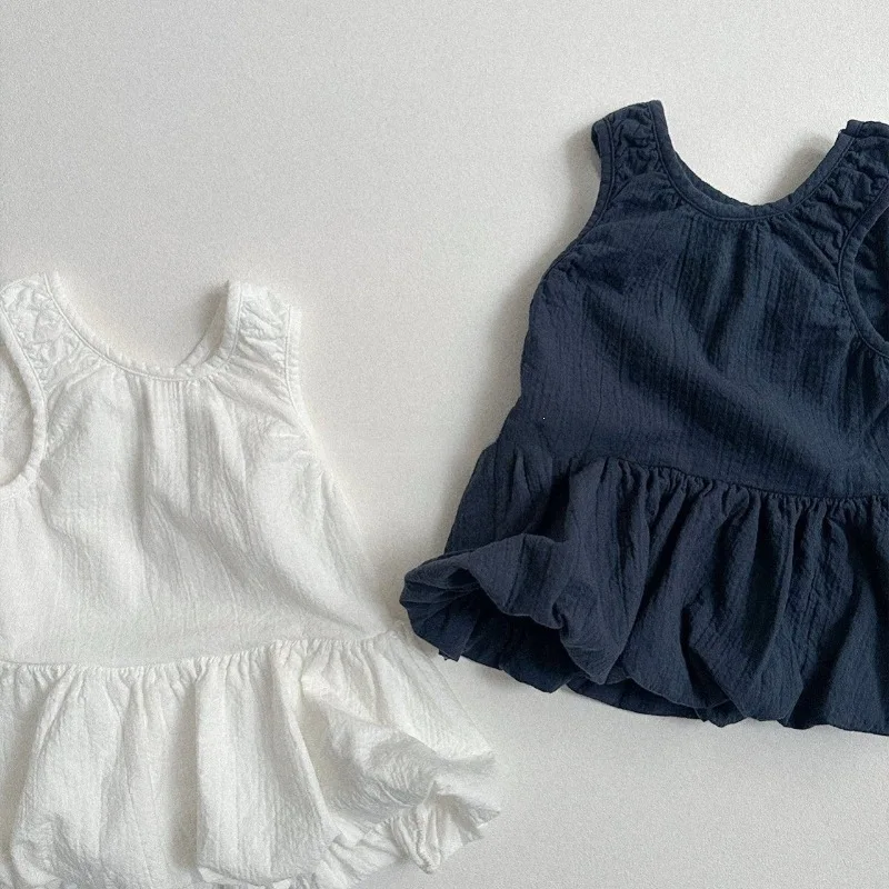 2026 Summer New Cute Girls Solid Dress Baby Girl Thin Cotton Vest Dress Fashion Kids Princess Dress Loose Girls Casual Clothes