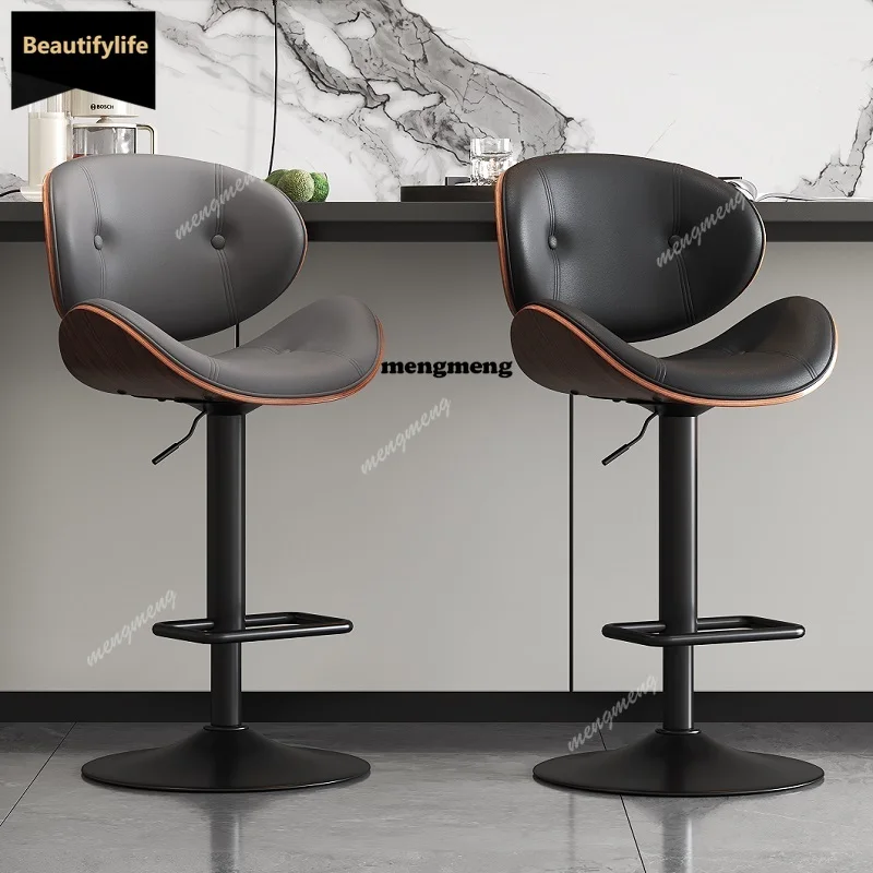 

Барные стулья с регулируемой высотой, поворотная черная спинка, барные стулья из цельного дерева, эргономичная современная кожаная мебель Sillas De Barra, роскошная мебель D