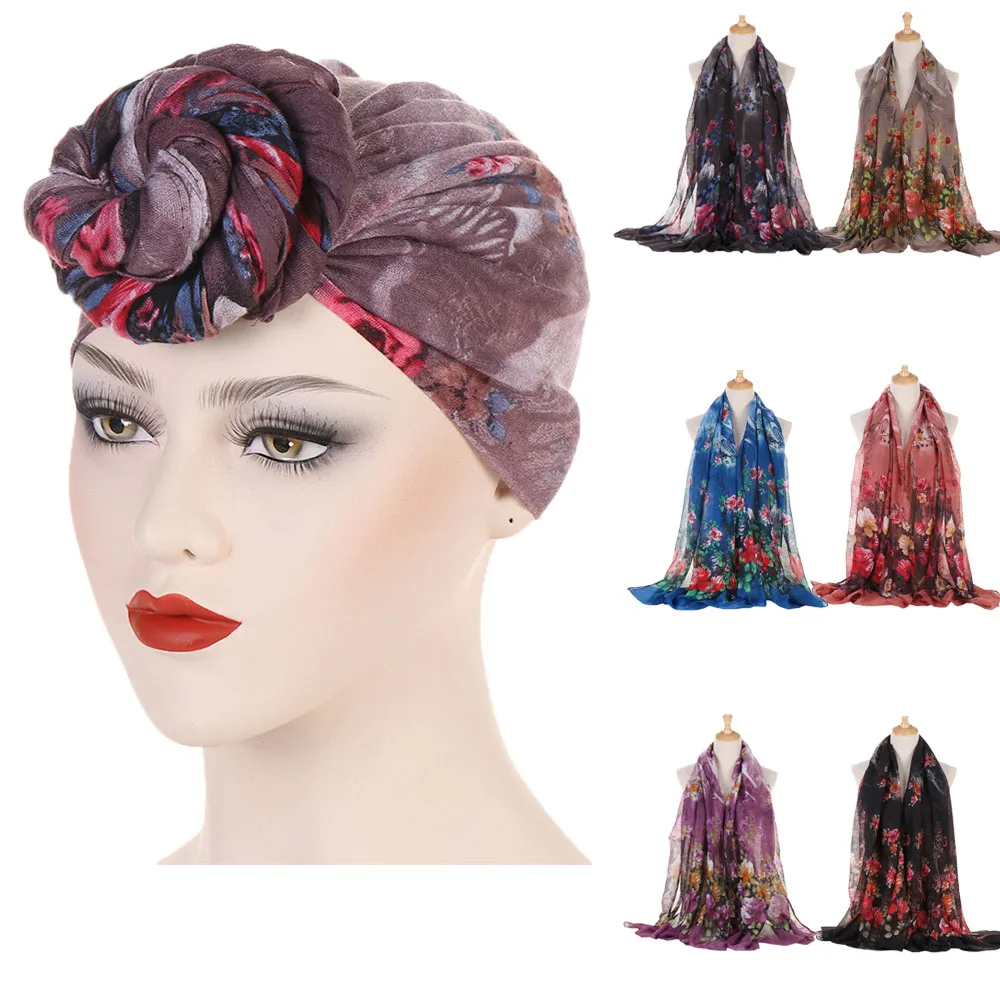 Big Size Floral Printed Shawl Muslim Hijab Hat Turban Head Wrap Pashmina Stole Bufandas Headscarf Headband Foulard Femme Bandana