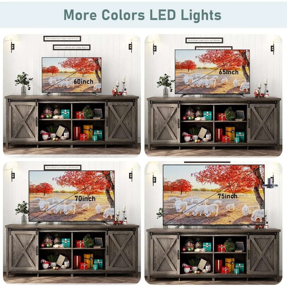 70In Farmhouse TV Stands for 70 75 80inch TV w/Adjustable Shelves,Sliding Barn Door.Rustic Wooden Entertainment Center,TV Consol
