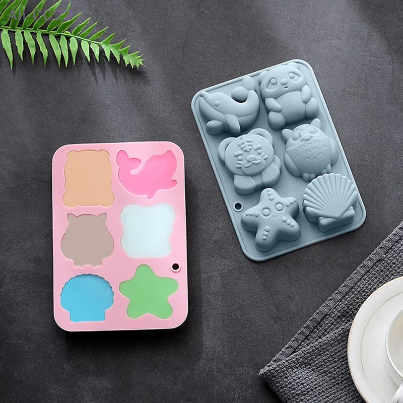{CC22} 6-grid Owl Tiger Dolphin Silicone Cake Mold For Chocolate Gummy Jelly Mould Cake Baking Decoration Soap Making Supplies
