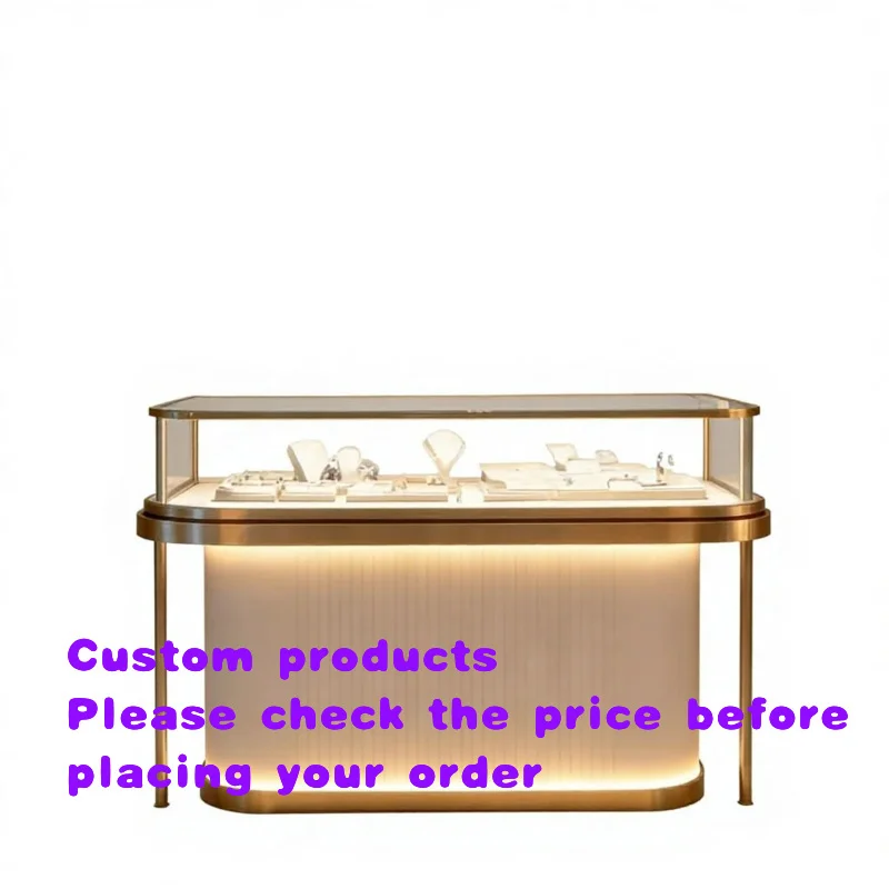 custom.Professional Modern Eco-Friendly Jewelry Desk Display Unit LED Lighting Customizable Glass Showcase Jewelry Retail St