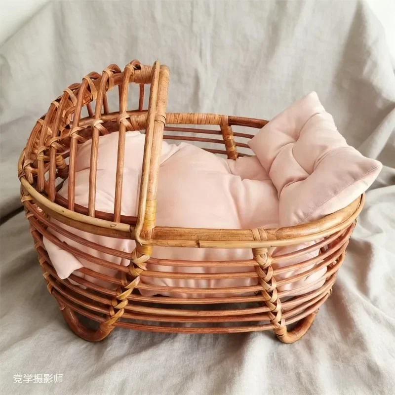 Newborn Infant Photography Props Retro Rattan Crib 1pc Baby Pillow Studio Portrait Photo Shoots Accessories Kids Growth Souvenir view 3