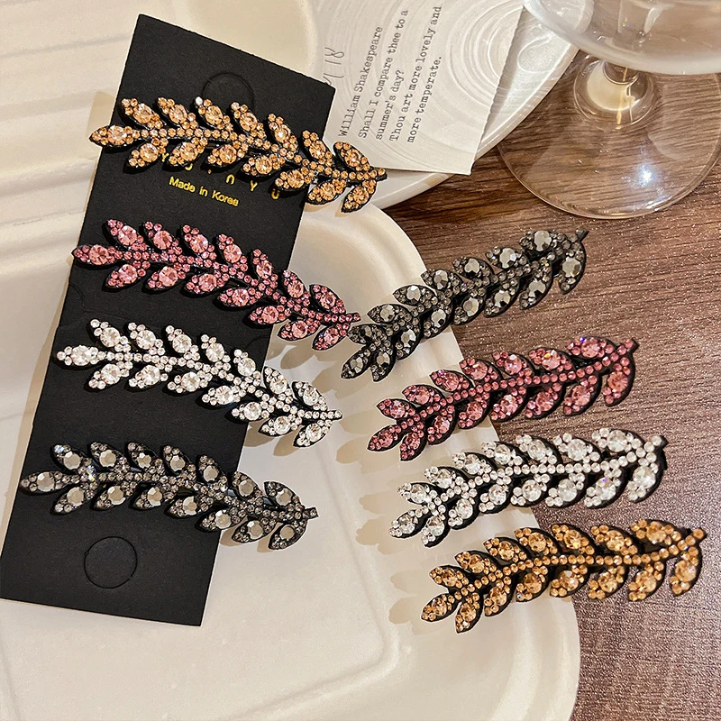 2pcs/4pcs Elegant Hair Accessory Sparkling Hair Clip Trendy Hairpin Shining Rhinestone Barettes Wheat Shape Hairclip