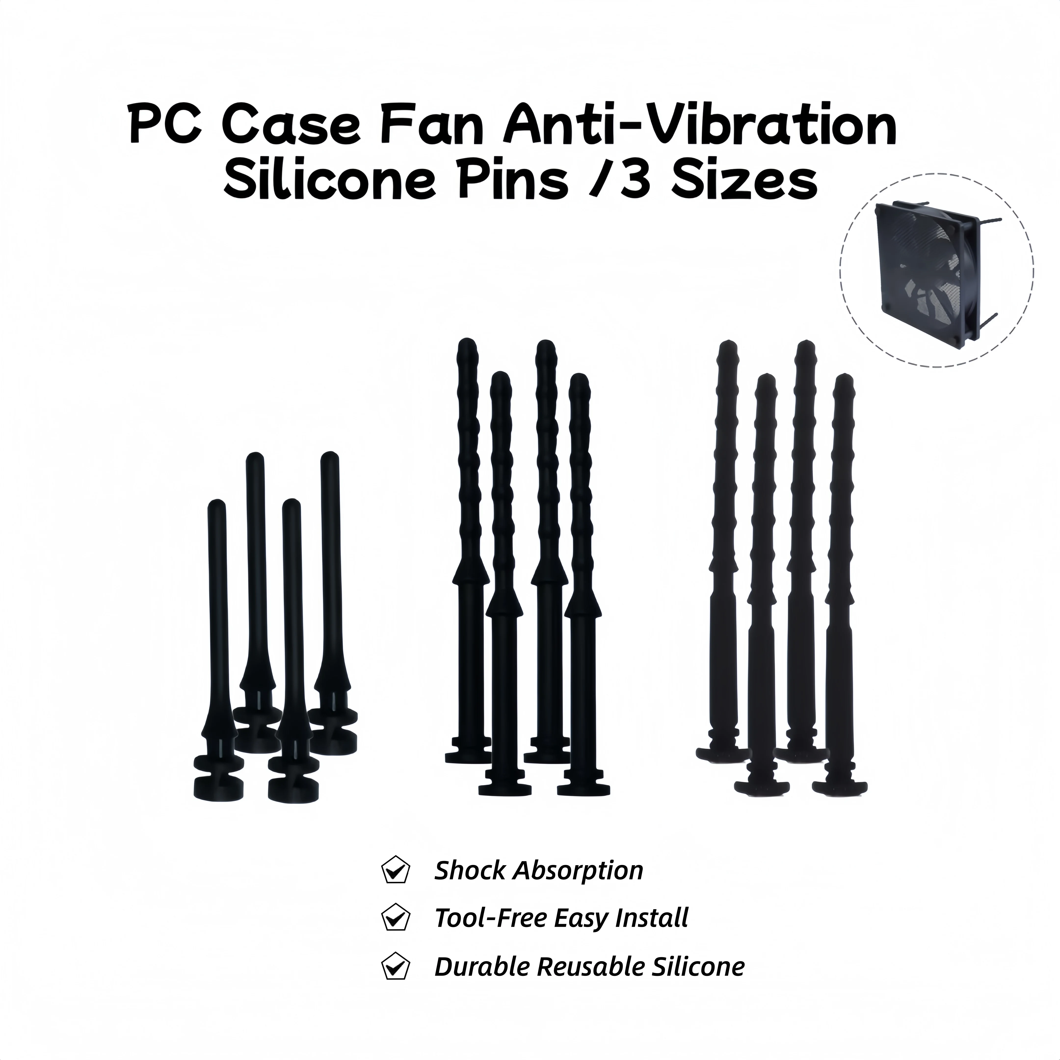20 PCS Anti-Vibration Rubber Fan Rivets Soft Silicone Noise Reduction Fan Mounting Pins Screws For 80/120/140mm PC Case Coo