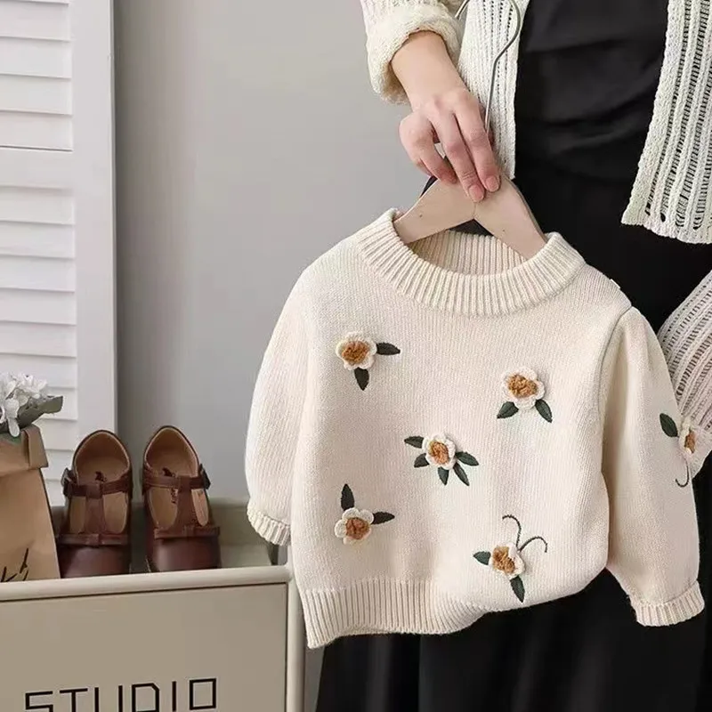 Girls Korean Sweetheart Pullover Sweater Girls Autumn And Winter Thickened Knitwear Fashionable Little Girls Layover Sweater New