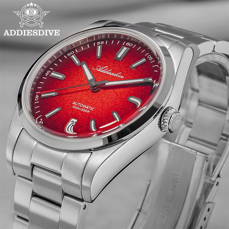Addiesdive جديد 39 مللي متر ساعة أوتوماتيكية للرجال التدرج 100 متر مقاوم للماء 8215 الميكانيكية القبة الزجاج مضيئة 316L ساعة من الفولاذ المقاوم للصدأ #4