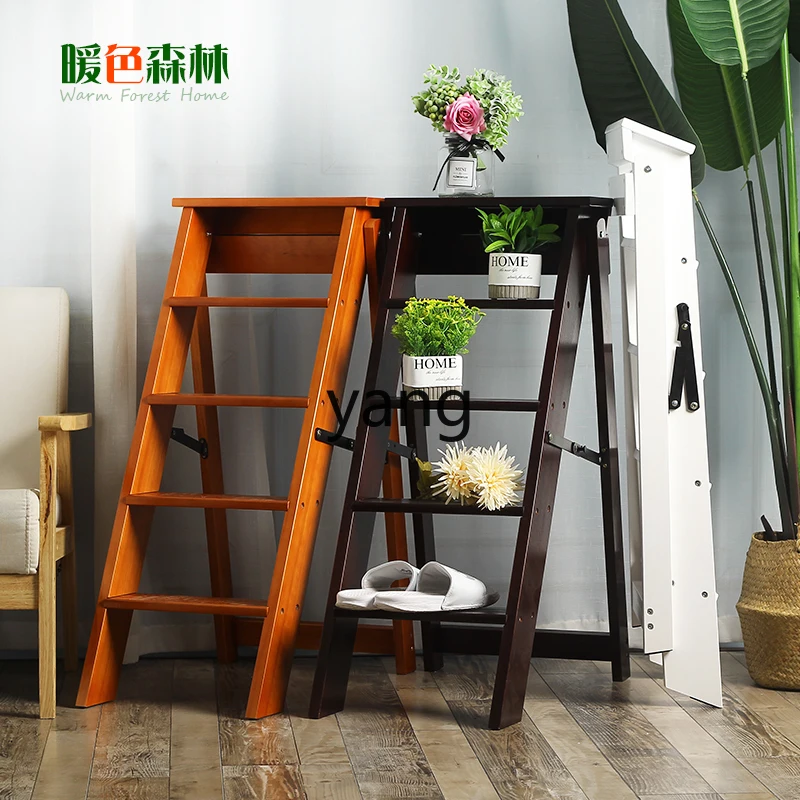 LMM household solid wood folding ladder thickened herringbone ladder five-step ladder