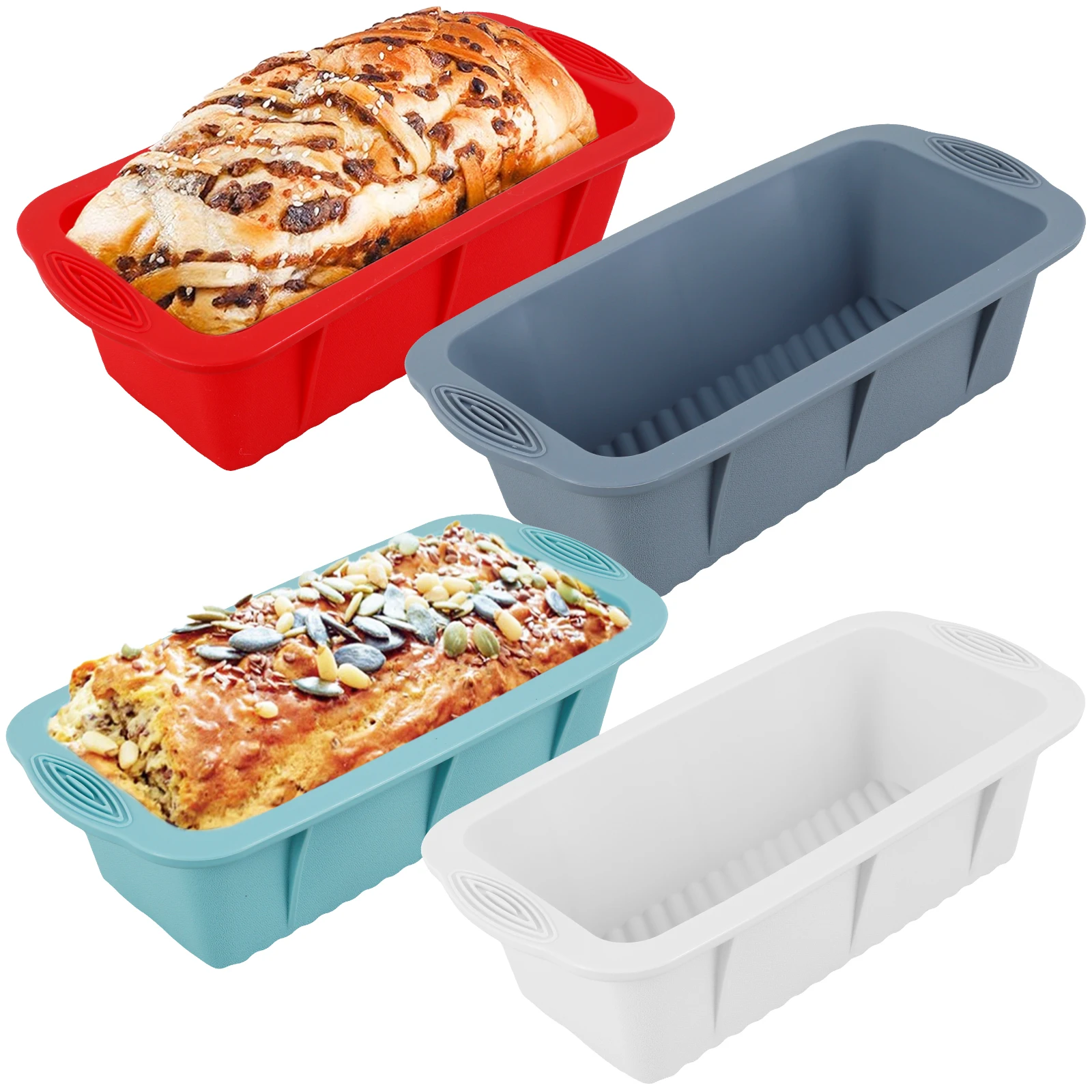 4 件 Silicone Bread Loaf Pan Flexible Rectangular Baking Mold Nonstick Bread Pans Easy Release Loaf Pan for Oven Homemade Bread