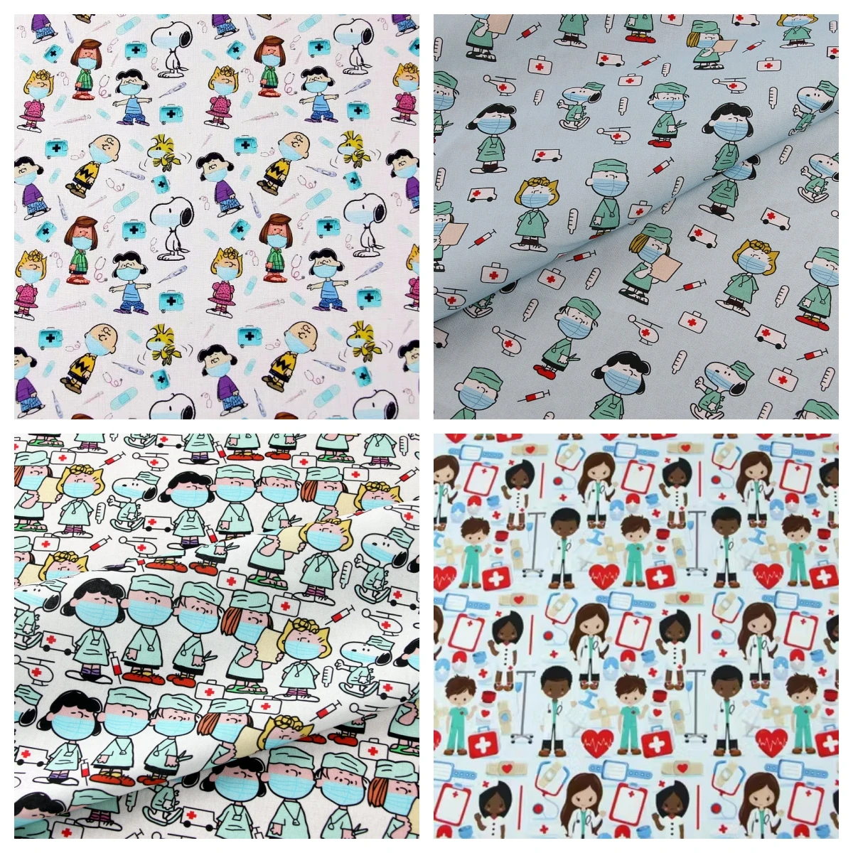 140cm Width Snoopy Doctor Nurse 100 Cotton Fabric for  DIY Patchwork Textile Tissu Home Clothing Sew Needlework Material