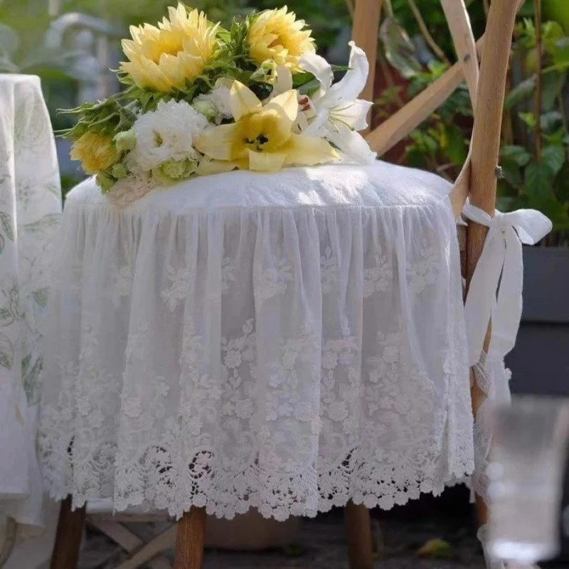 French Luxury Style White Dining Chair Covers U Shape Hollow out Design Removable Square Seat Cushions