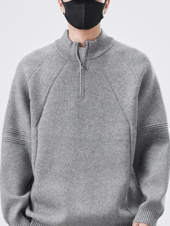 

Zipper Ne Sweater Men's Casual Sle f High Collar Loose Fit Pure Color Knitted Top Trendy Autumn Winter New Arrival