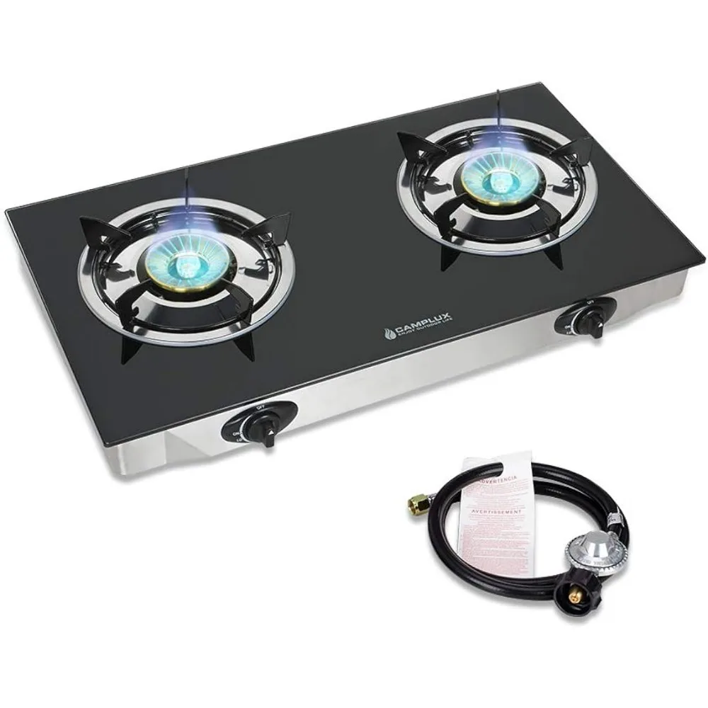 Propane Gas Cooktop Tempered Glass Double Burners Stove Auto Ignition LPG