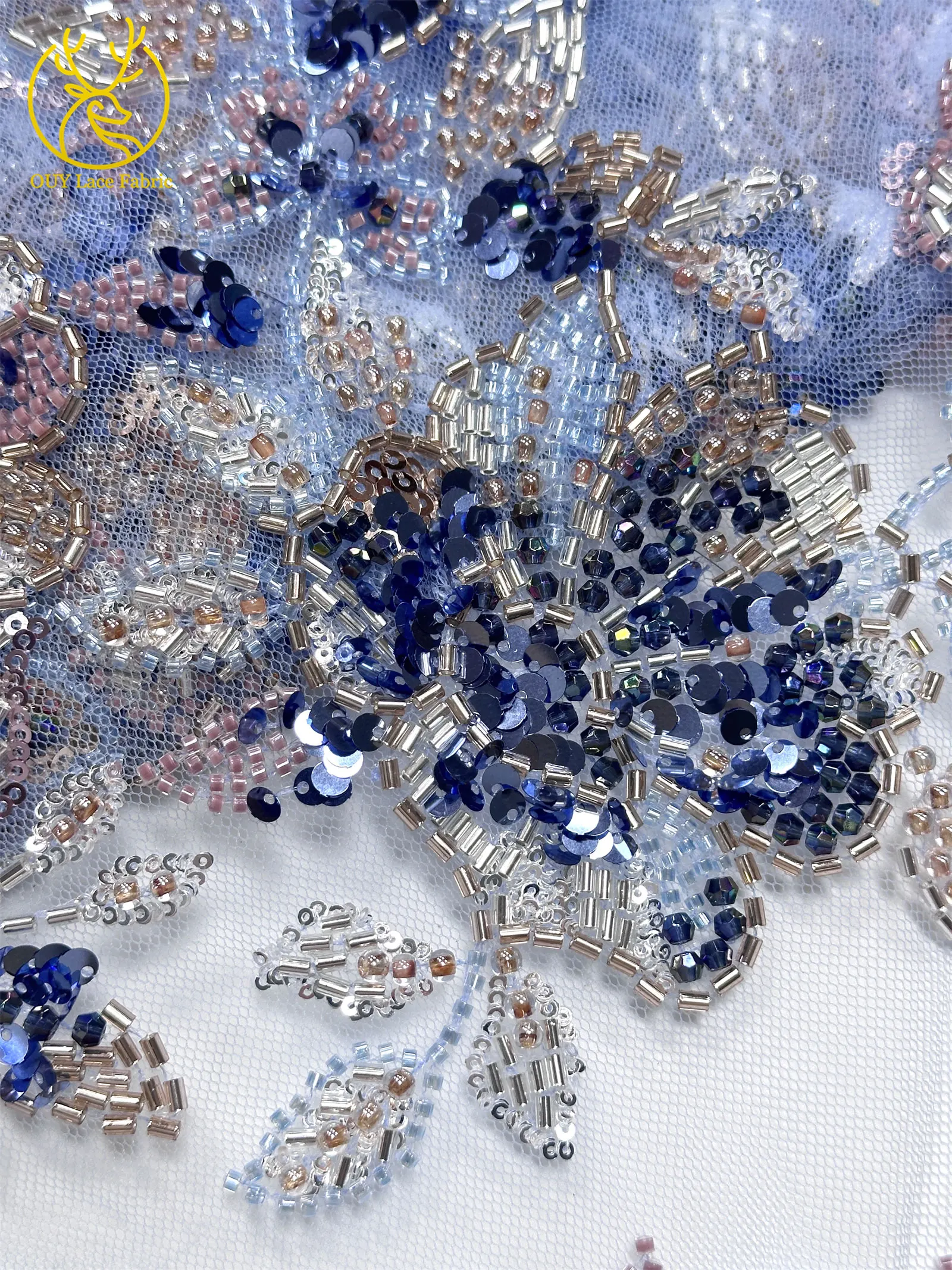 Elegantes neues Design, nigerianischer handgefertigter, stark perlenbesetzter Spitzenstoff, luxuriöse afrikanische französische Pailletten-Spitze für Damen-Partykleider zum Nähen – Detail 26