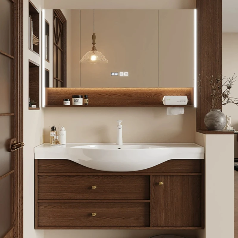 

Mid-Century Vintage Solid Wood Bathroom Vanity Modern Designer Ultra-Narrow Wash Sink Cabinet Bathroom Furniture Muebles FYBC