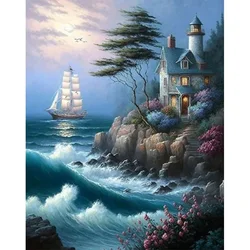 AB Diamond Cross Stitch A lighthouse by the sea 5D DIY Diamond Embroidery Rhinestone Painting Diamond Painting