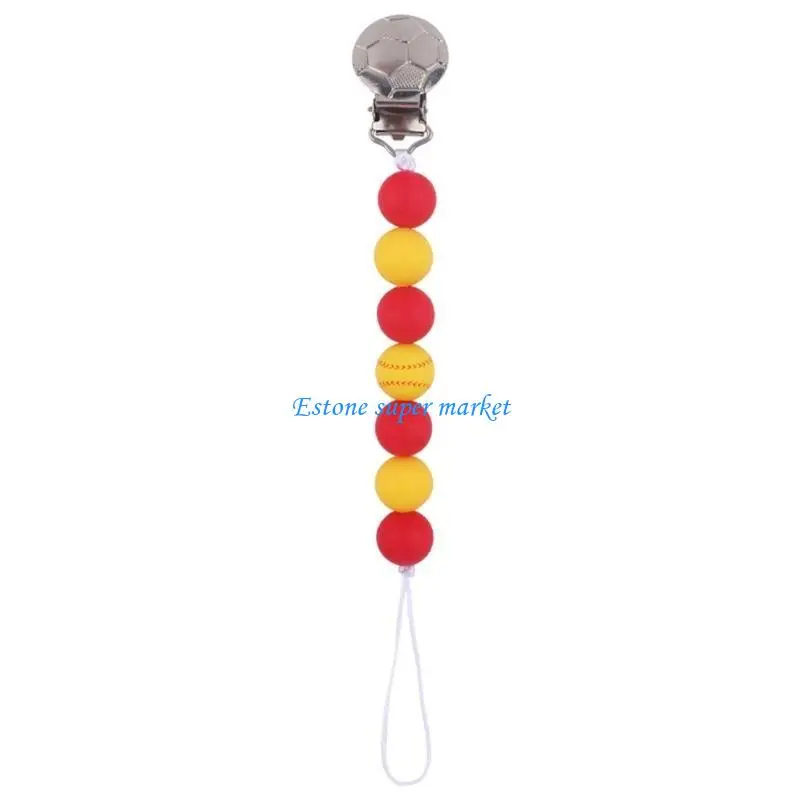 090B Silicone Bead Pacifier Clip for Baby Girl Boy Babies Metal Soother Chain Holder