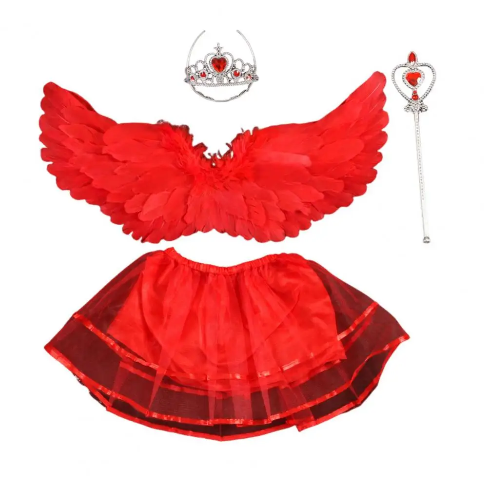 Accesorio de disfraz de ala de plumas Hermosa pieza central de ala de plumas Conjunto de alas de ángel de plumas con varita de corona para niñas para cosplay