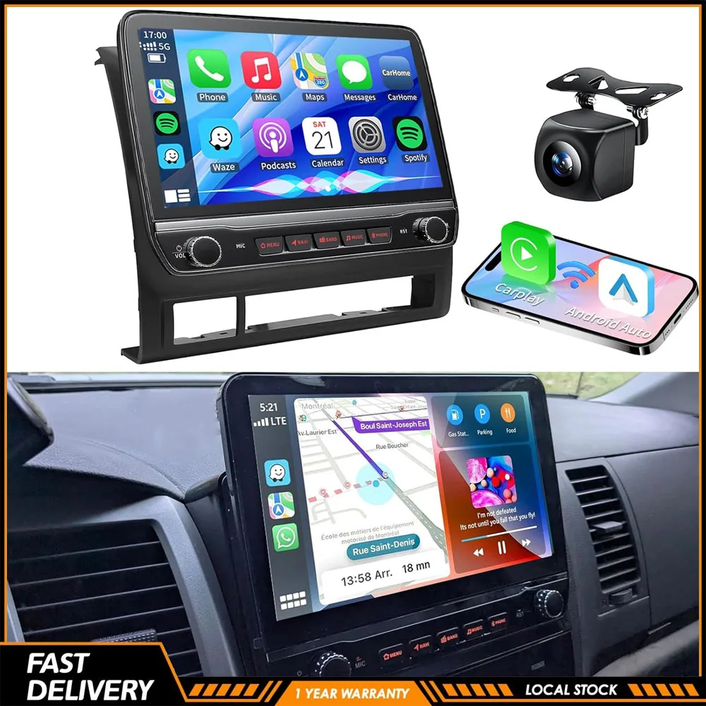 New 10inch Wireless Carplay 2DIN Android 15 Touch Car Stereo Radio Multimedia Video Player GPS Navigation 5G WiFi Auto Radio For Toyota Tacoma 2005-2013 Support Bluetooth FM WiFi Mirror Link Split Screen + AHD Backup Camera Microphone