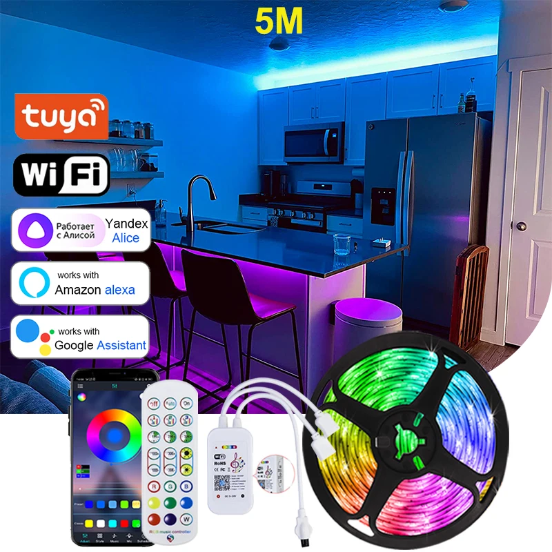 Taśmy LED do pokoju Tuya Bluetooth Wifi Ściemnialne taśmy LED Rgb Synchronizacja muzyki Światła LED Rgb Inteligentny pilot zdalnego sterowania