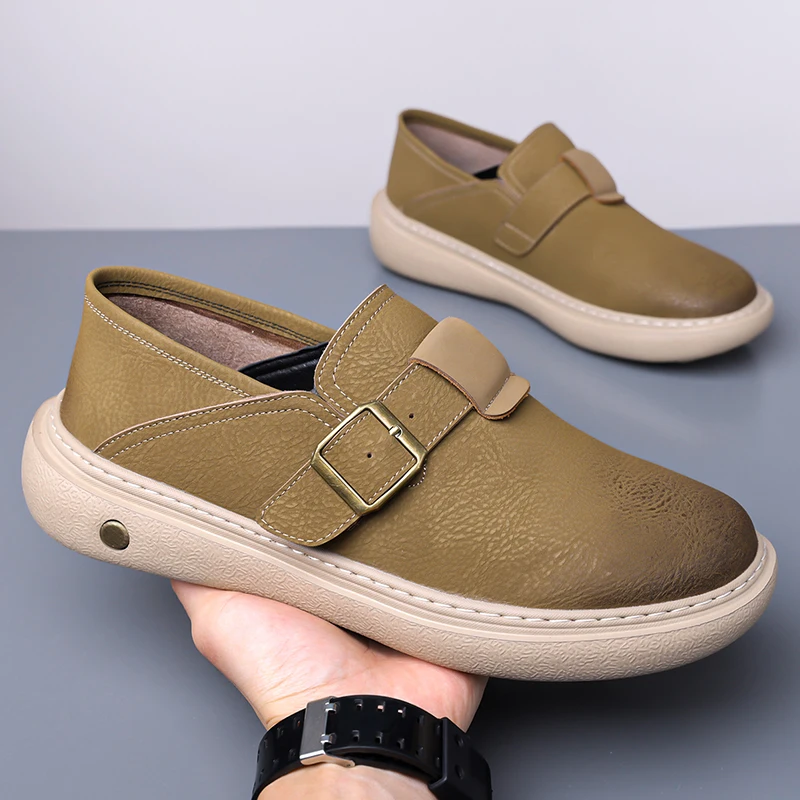 

Men's Leather slip on Outdoor Shoes Rugged Sole fashion business dress shoes Casual Footwear