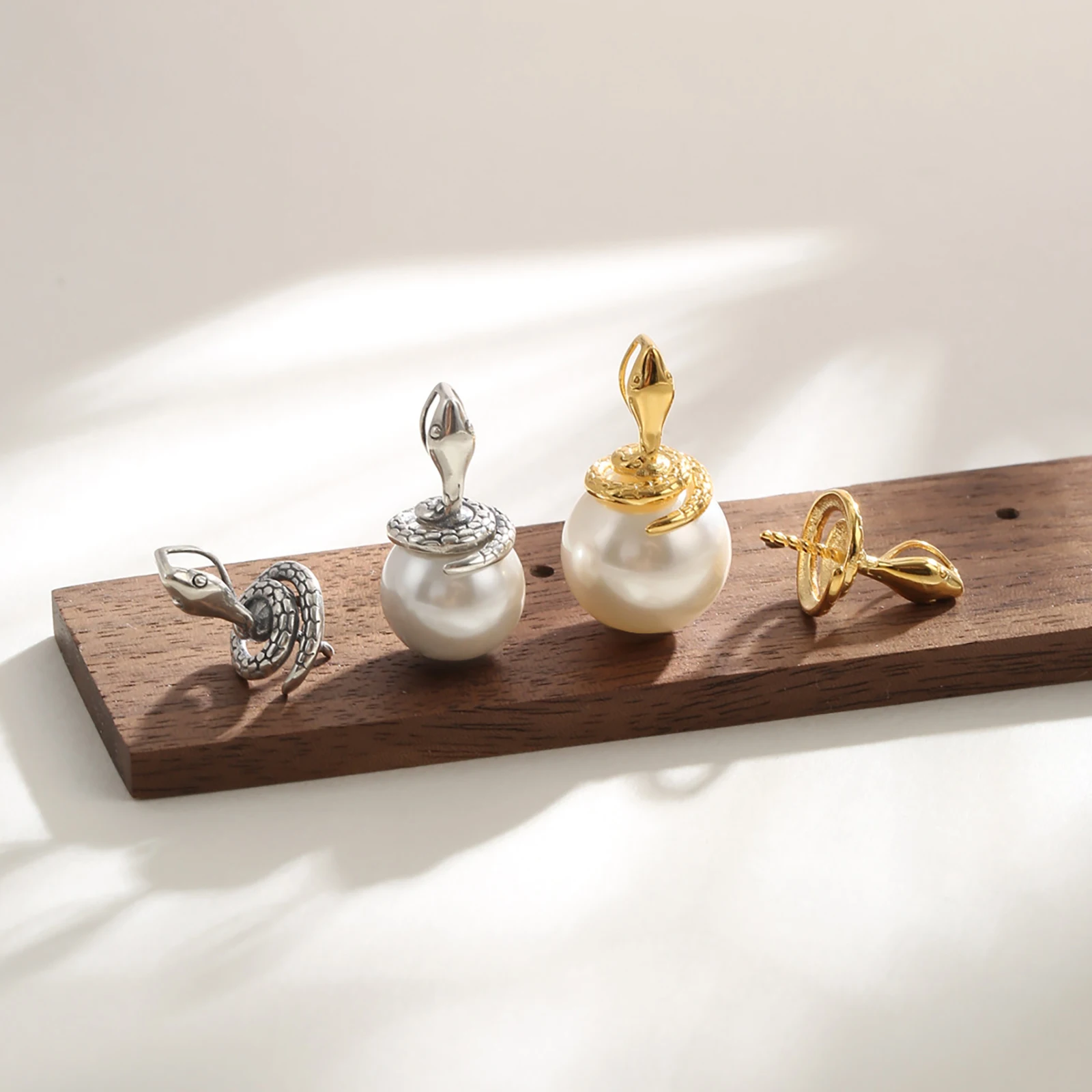 925 Sterling Silver Serpentine Type Pendant Blank Cap Fit 10-15mm Half Drilling Pearl DIY Necklace Jewelry Making Accessories