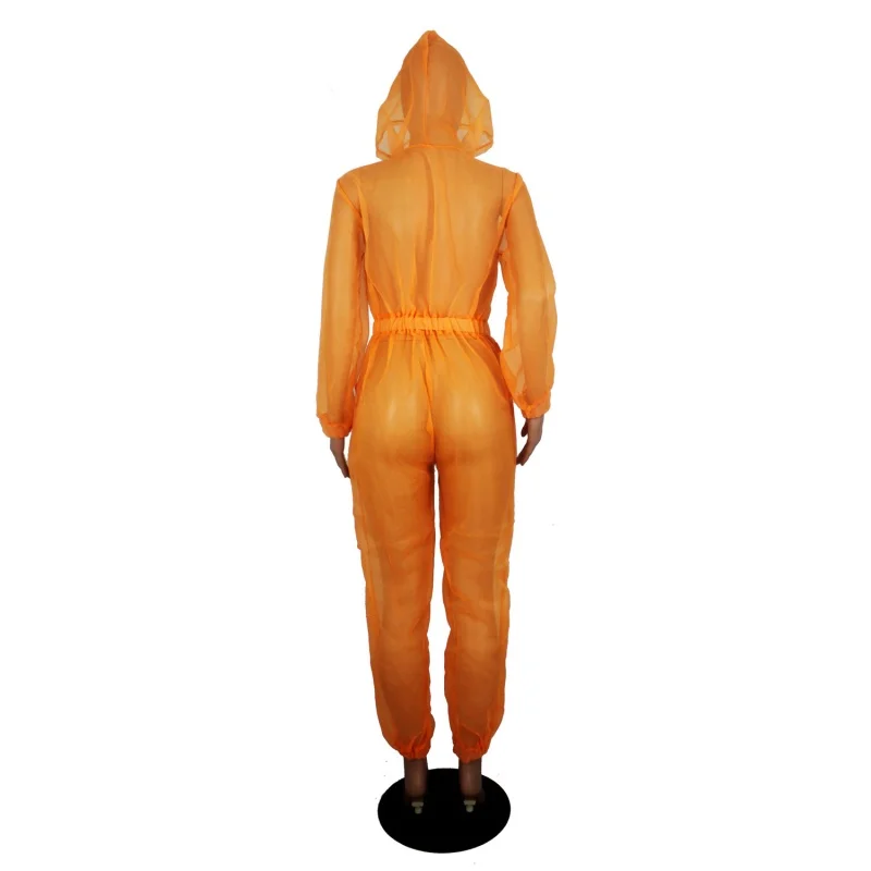 مثير انظر من خلال شبكة حللا الخريف ملابس النساء طويلة الأكمام محب مقنعين السروال القصير Playsuits قطعة واحدة وزرة وتتسابق