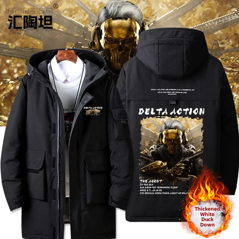 

Delta Operation Gold Rose Game Collaborative down Jaet Hooded Mid-Length Coat for Men And Women Trendy Winter Outerwear