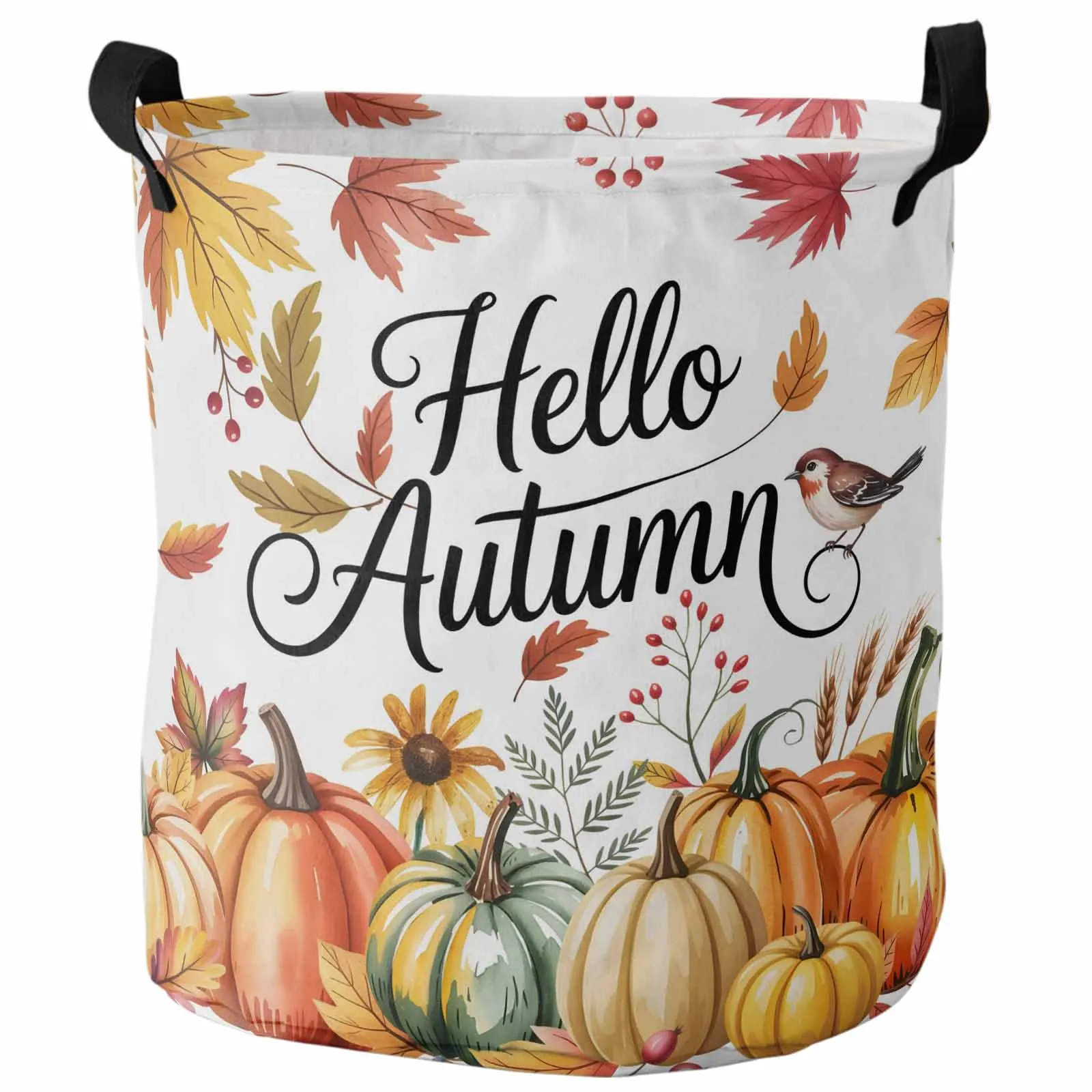 

Hello Autumn Pumpkin Thanksgiving Foldable Dirty Laundry Basket Kid's Toy Organizer Waterproof Storage Baskets