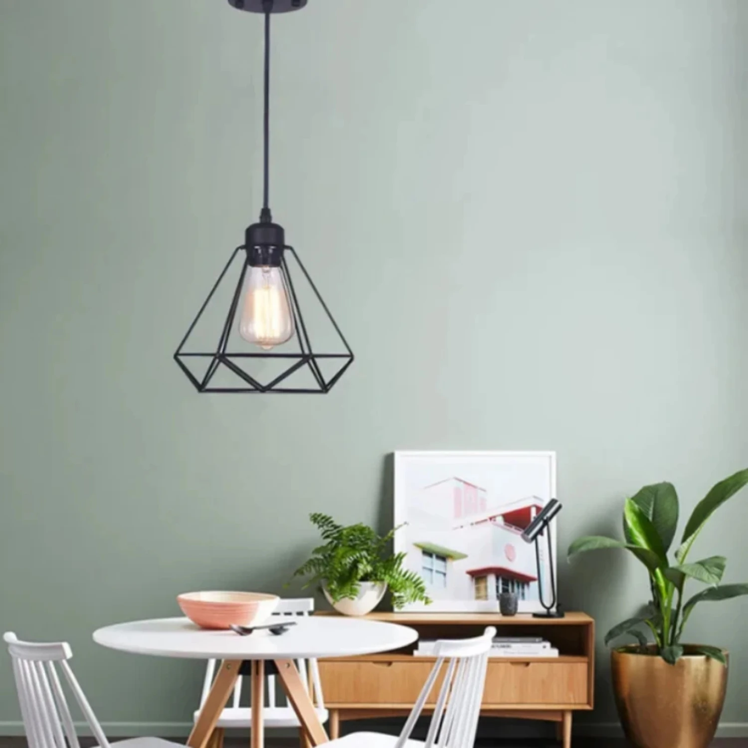 Loft Industrial Pendant Light, LED Chandelier, ST64 Bulbo, Black Metal Wire Cage, Pendurado Lâmpada, Shade Wall Light, Novo