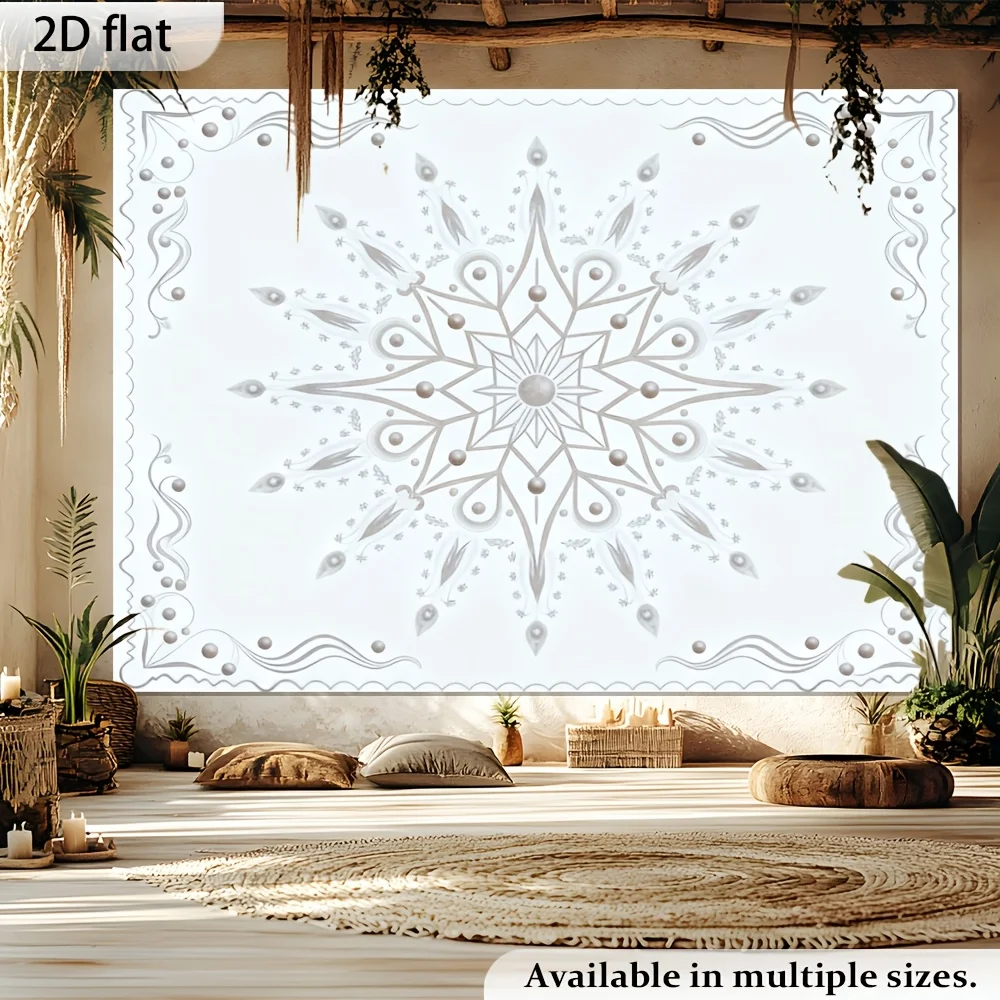 2D Flat 1pc 1pcs Horizontal Snowflake Tapestry Wall Hanging  Delicate Snowflake Pattern Winter Banner With Soft Skin Fabric Suit