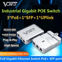VONETS Industrial PoE Gigabit Switch 1000M Ethernet Network Switch Ethernet Splitter RJ45 Extend SFP 5 Ports Plug&Play VSP510