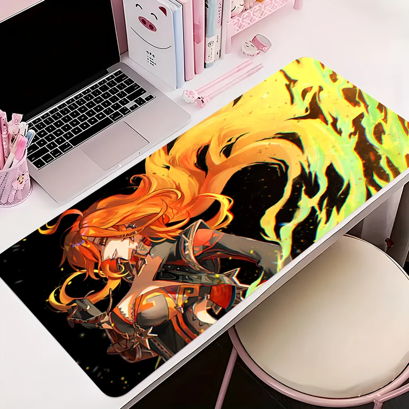 マウスパッドオフィス PC アクセサリーキーボードマットアニメパターン滑り止めゴム HD マウスパッド G-genshin Impact Mavuika ゲーマーデスクマット
