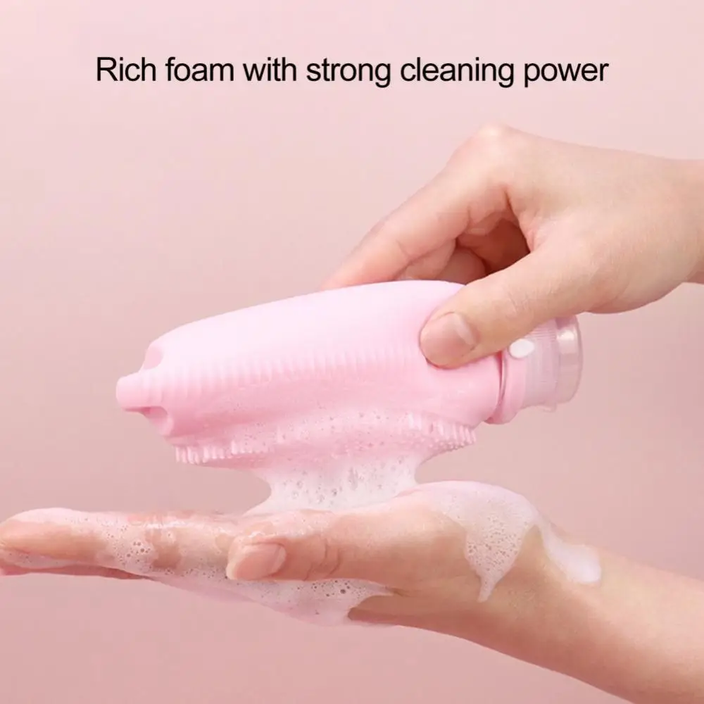 

Portable 2 in 1 Shower Brush Bottle Silicone 100ml Travel Refillable Bottles Leak-proof Squeezable Toiletry Containers