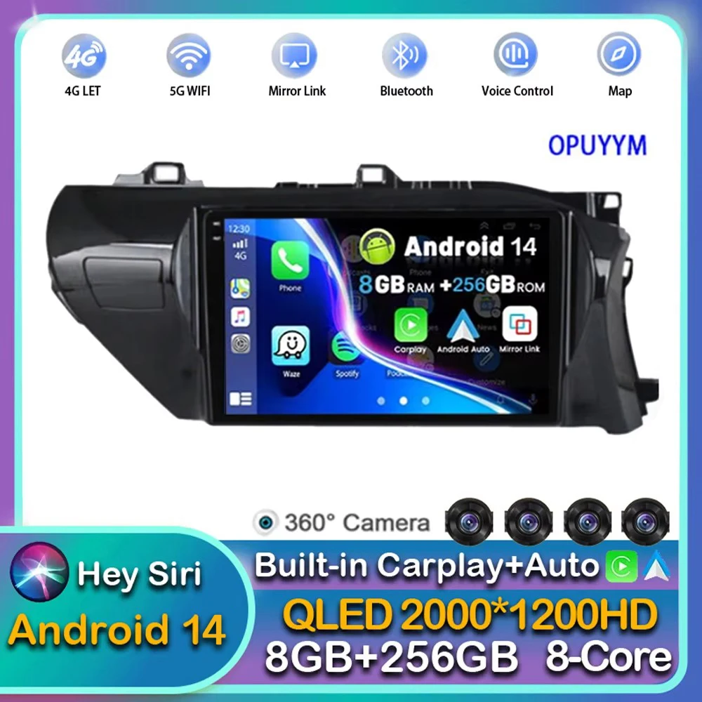 

Автомагнитола Carplay на Android 14 для Toyota HILUX REVO VIGO IMV 2016 2017 2018 2019 2020 мультимедийный плеер стерео GPS DSP 4G + BT