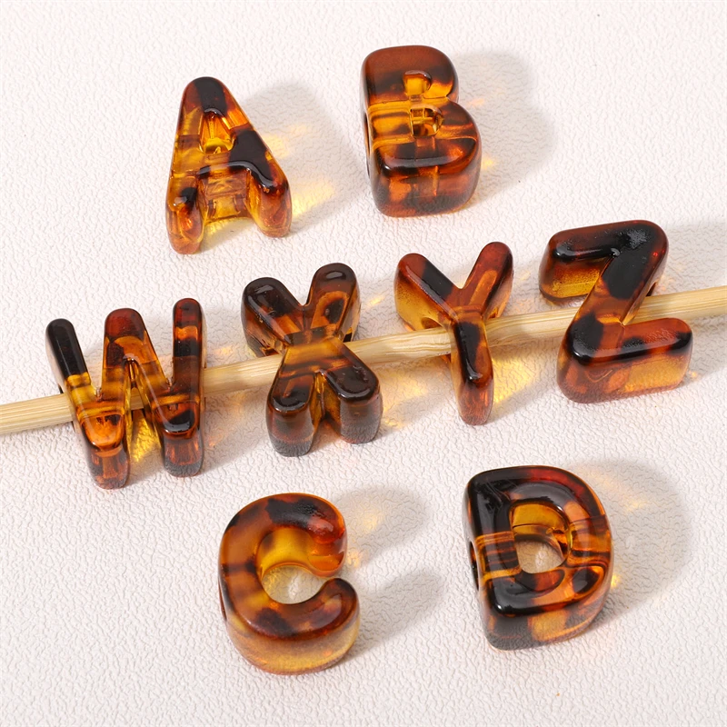 1 Stück/Beutel Leopardenmuster Bernsteinbraune Acryl-Buchstabenperlen mit Großem Loch A-Z Alphabet Lose Perlen für DIY Armband Schmuckherstellung Zubehör – Detail 8