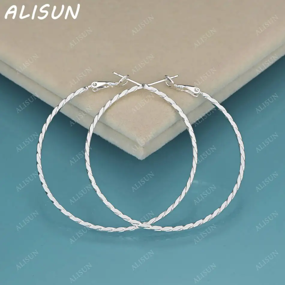 

ALISUN 925 Sterling Silver 50mm Twist Wreath Hoop Earrings Charm Trend Birthday Gifts Fashion Party