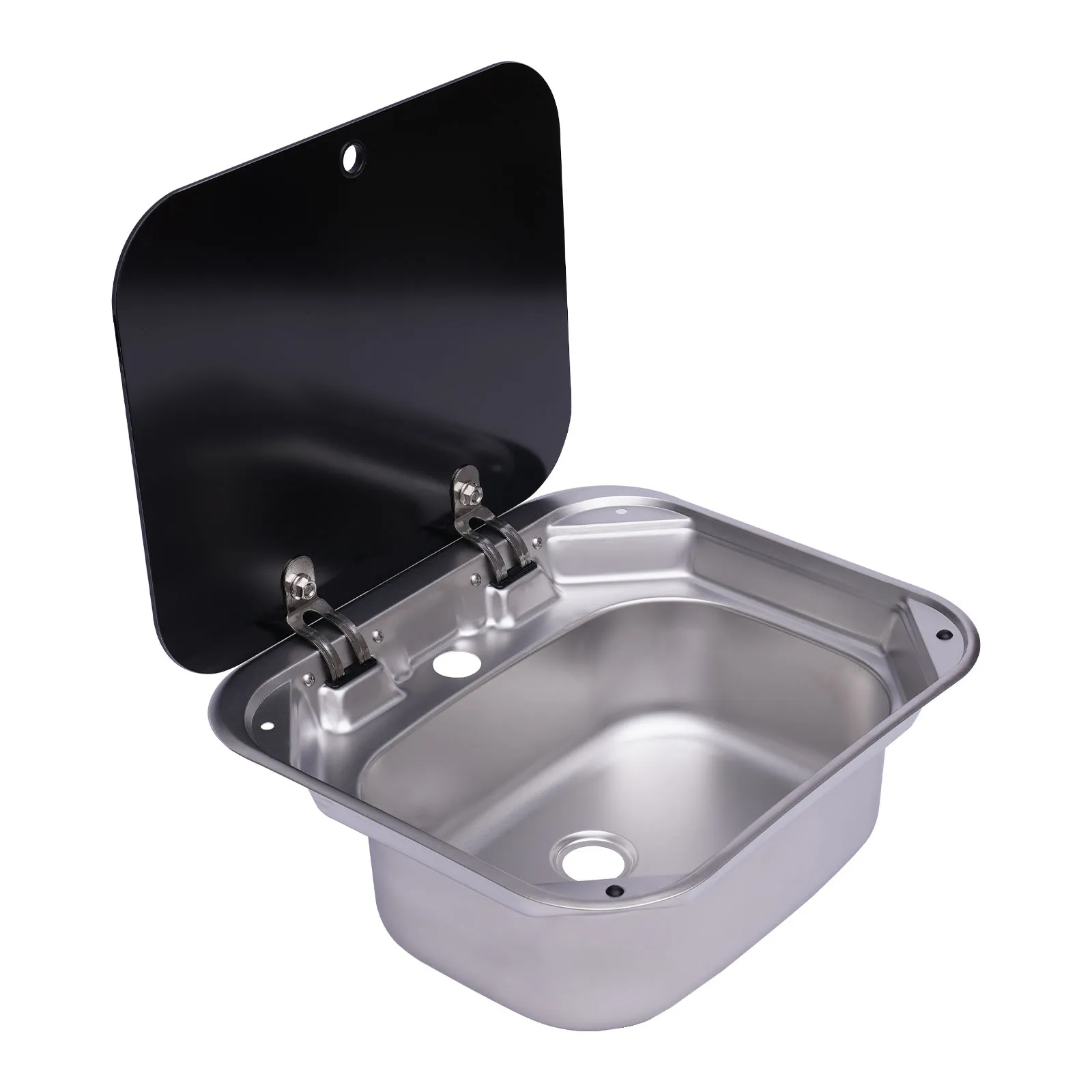 RV 주방 싱크대, 강화유리 뚜껑이 있는 스테인리스 스틸 손세척 싱크대, RV 카라반 모터홈 트레일러용 (수전 없음)