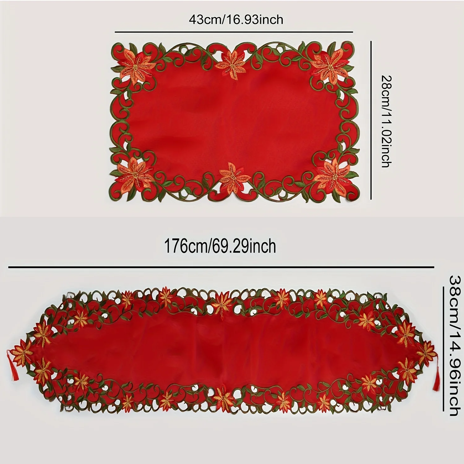 28x43CM/38x176CM Embroidered Christmas Printed Tablecloths Party Picnic Retro Style Table Decoration Supplie Runners Linens