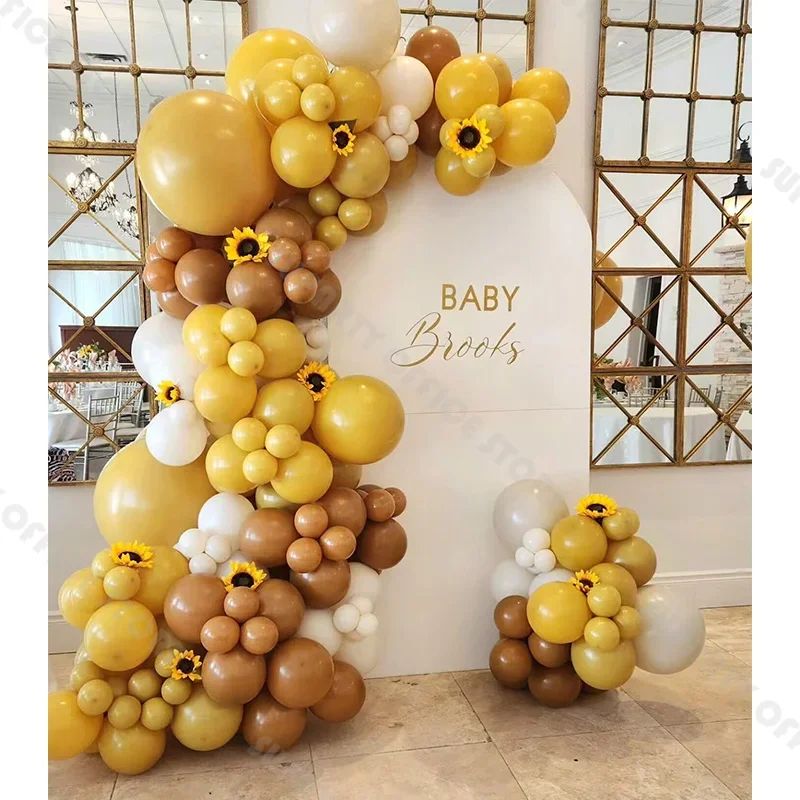 132pcs Yellow Latex Balloon Combination Arch Bee Theme Party for Children's Birthday or Holiday Party Background Decoration