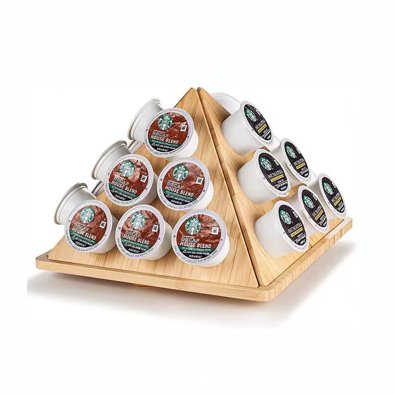 

Bamboo Storage Rack Coffee Capsule Display Rack Can Be Rotated Triangular Shape Arrangement Rack
