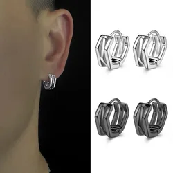1 Pair Punk Three-layer Polygon Small Hoop Earrings For Men/Women Hip Hop Street Popular Gothic Ear Jewelry