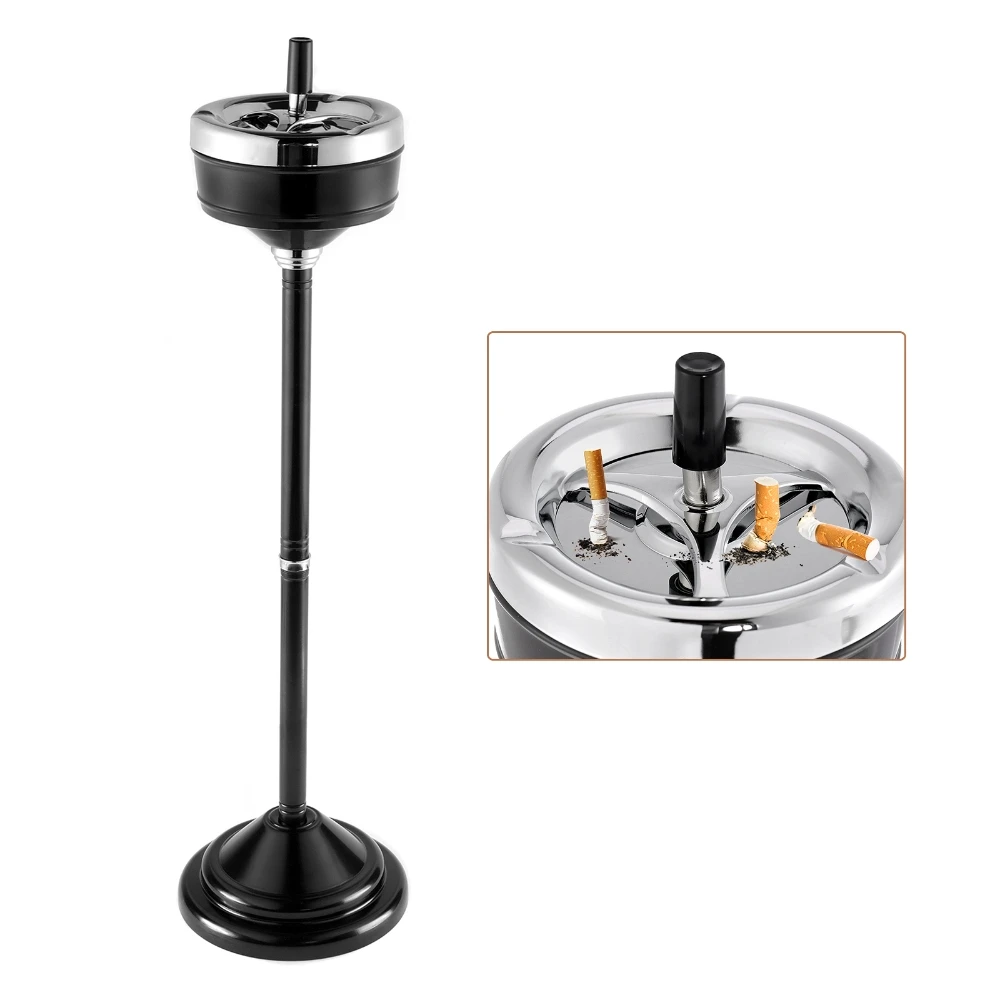 Floor Standing Ash Tray w/ Lid Stainless Steel Adjustable Height Smoking Ashtray Vertical Rotating Cigarette Detachable Ashtrays