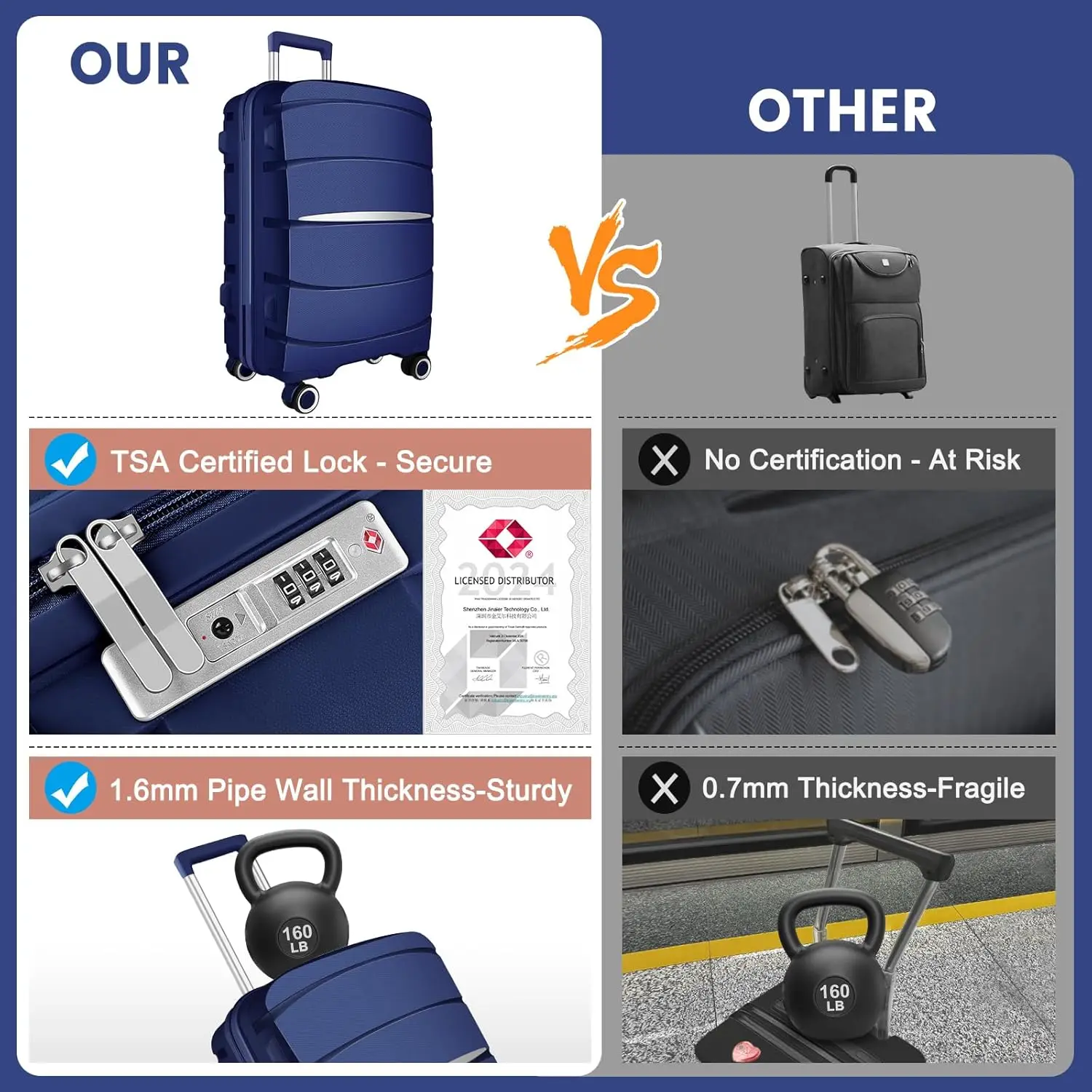 Set koper dengan roda putar (20/24/28 inci), set koper Pp + Abs