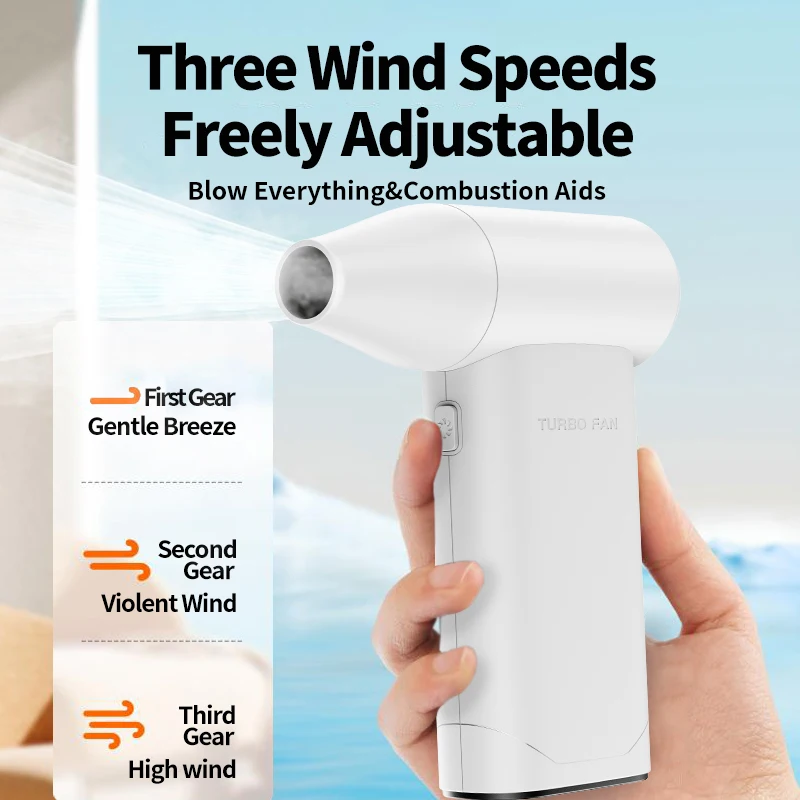 Mini Turbo Air Blower Summer Handheld Violent Fan White 130,000 RPM Super Powerful For Car Cleaning and Outdoor Use 3-speed
