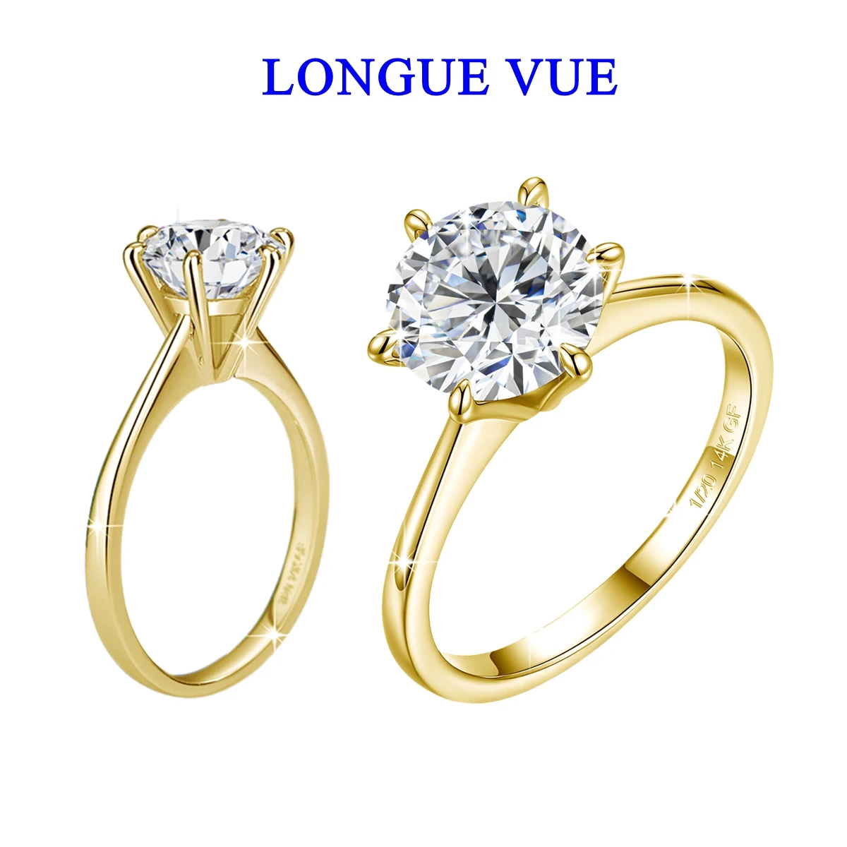 3ct Moissanite Engagement Ring 14K Gold Filled D Color Round Lab Diamond Promise Anniversary Rings for Women, Gift Box Packed