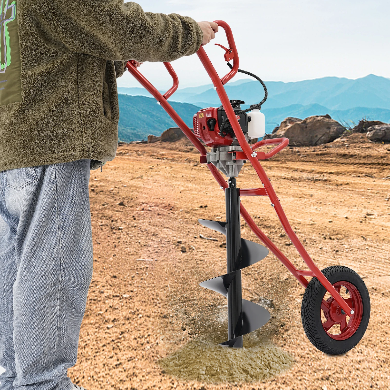 52CC 1.46KW Earth Drill with Wheel Auger Bit Portable for Fence Post Planting Excavation Projects