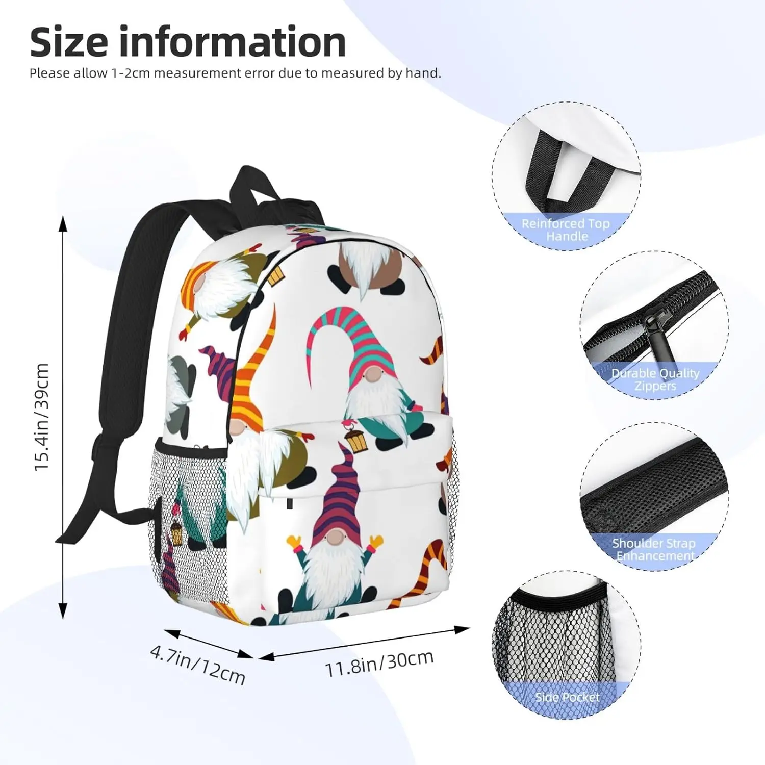 Xmas Funny Gnomes Print Adults Backpack Lightweight Backpacks For Hiking Work Laptop Backpack Men Women