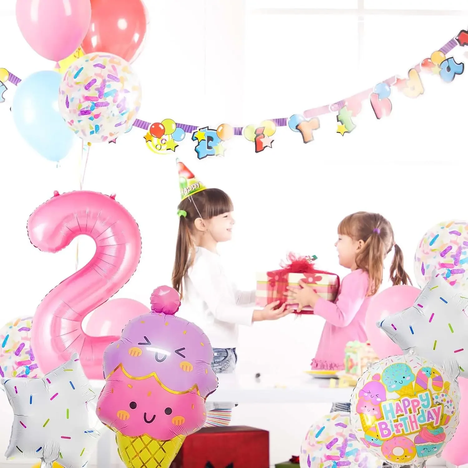 9pcs Pink Ice Cream Balloons 32 Inch Number 1-9 Balloon Set Sweet Birthday Party Supplies Girls Birthday Party Decoration - Image 3